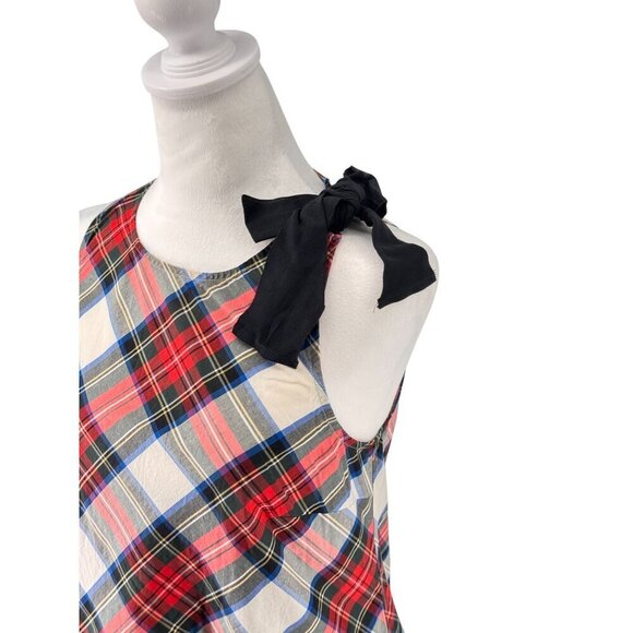 J. Crew Red plaid Bow Tie Shoulder Sleeveless Top Tartan Holiday EUC Sz 4 - Picture 2 of 9